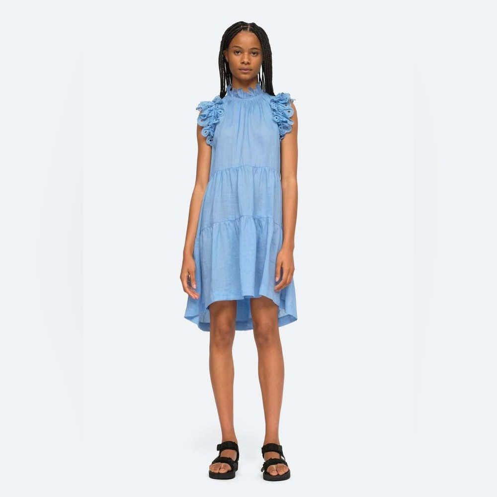 Sea New York Light Blue Ruffle Sleeve Tiered Dress